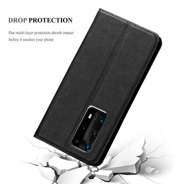 Cadorabo Hoesje geschikt voor Huawei P40 PRO / P40 PRO+ in ZWARTE NACHT - Beschermhoes Case magnetische sluiting Cover