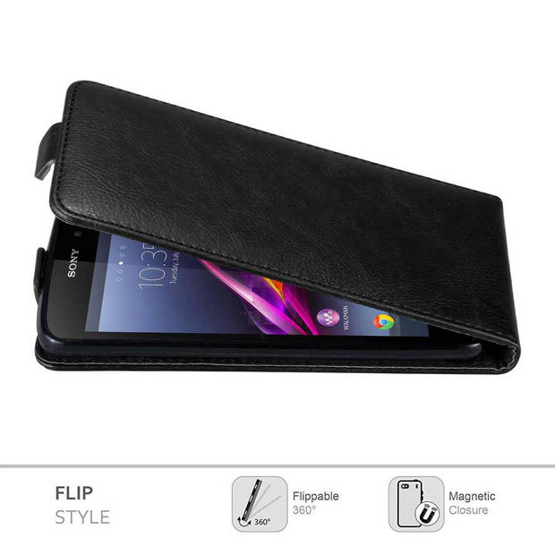 Cadorabo Hoesje geschikt voor Sony Xperia Z1 in ZWARTE NACHT - Beschermhoes Flip Case Cover magnetische sluiting