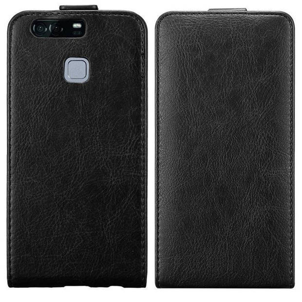 Cadorabo Hoesje geschikt voor Huawei P9 PLUS in ZWARTE NACHT - Beschermhoes Flip Case Cover magnetische sluiting