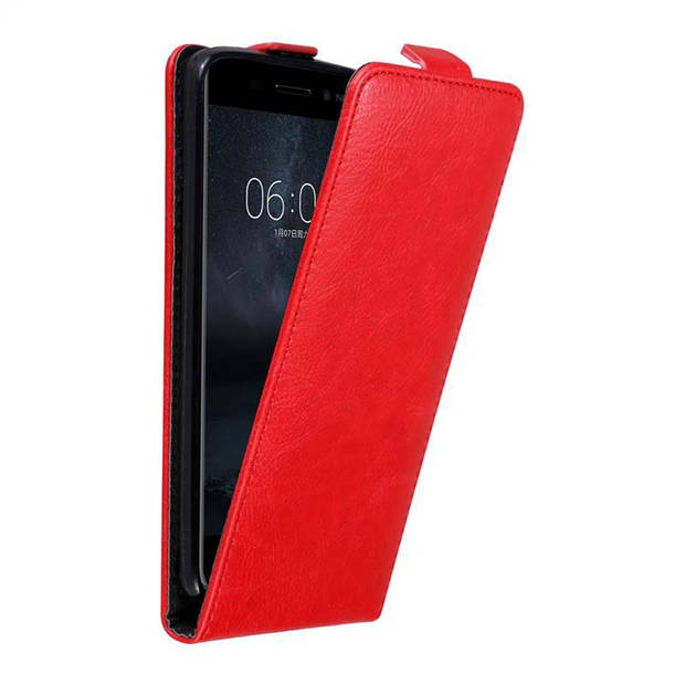 Cadorabo Hoesje geschikt voor Nokia 6 2017 in APPEL ROOD - Beschermhoes Flip Case Cover magnetische sluiting