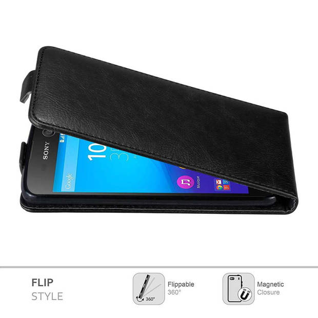 Cadorabo Hoesje geschikt voor Sony Xperia M5 in ZWARTE NACHT - Beschermhoes Flip Case Cover magnetische sluiting