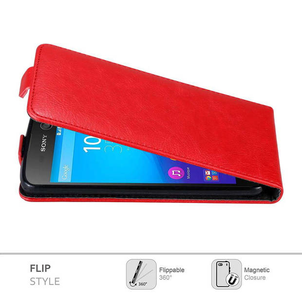 Cadorabo Hoesje geschikt voor Sony Xperia M5 in APPEL ROOD - Beschermhoes Flip Case Cover magnetische sluiting