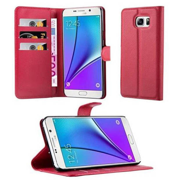 Cadorabo Hoesje geschikt voor Samsung Galaxy NOTE 5 in KARMIJN ROOD - Beschermhoes Cover magnetische sluiting Case