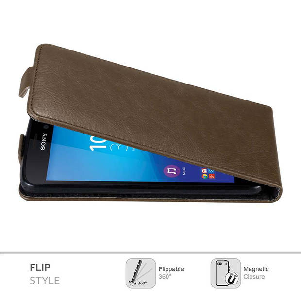 Cadorabo Hoesje geschikt voor Sony Xperia M4 AQUA in KOFFIE BRUIN - Beschermhoes Flip Case Cover magnetische sluiting