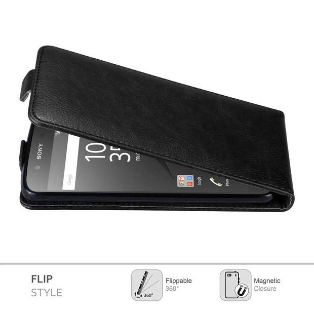 Cadorabo Hoesje geschikt voor Sony Xperia Z5 in ZWARTE NACHT - Beschermhoes Flip Case Cover magnetische sluiting
