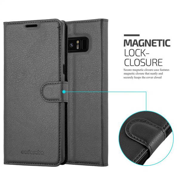 Cadorabo Hoesje geschikt voor Samsung Galaxy NOTE 8 in PHANTOM ZWART - Beschermhoes Cover magnetische sluiting Case