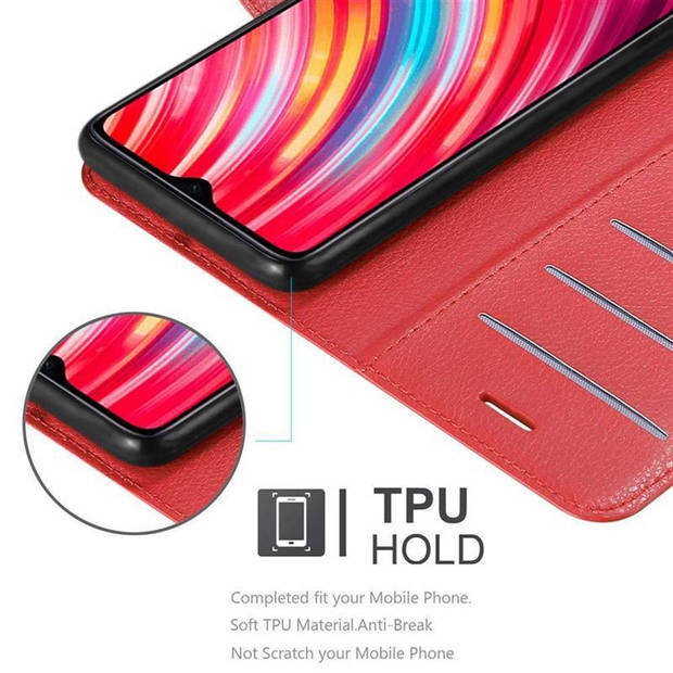 Cadorabo Hoesje geschikt voor Xiaomi RedMi NOTE 8 PRO in KARMIJN ROOD - Beschermhoes Cover magnetische sluiting Case