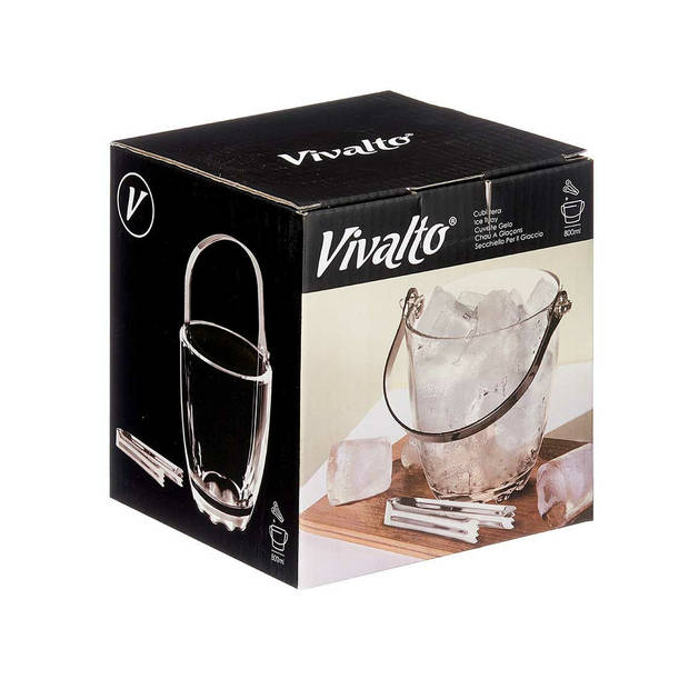 Vivalto IJsemmer inclusief tang - ijsklontjes houder - kunststof - transparant - 15 x 13 cm - IJsemmers
