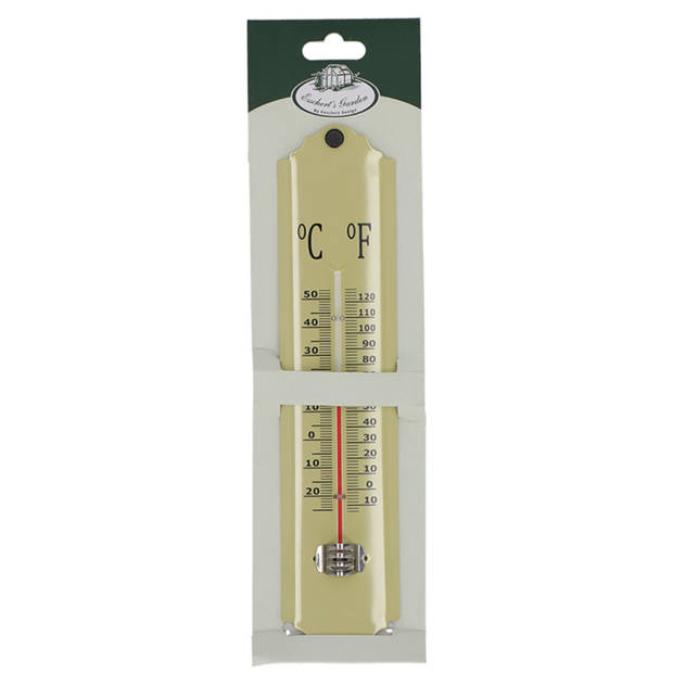 Esschert design thermometer - voor binnen en buiten - ivoor wit - 30 x 7 cm - Celsius/fahrenheit - Buitenthermometers