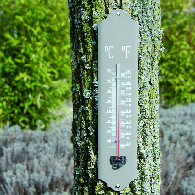 Esschert design thermometer - voor binnen en buiten - beton grijs - 30 x 7 cm - Celsius/fahrenheit - Buitenthermometers