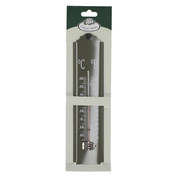 Esschert design thermometer - voor binnen en buiten - beton grijs - 30 x 7 cm - Celsius/fahrenheit - Buitenthermometers