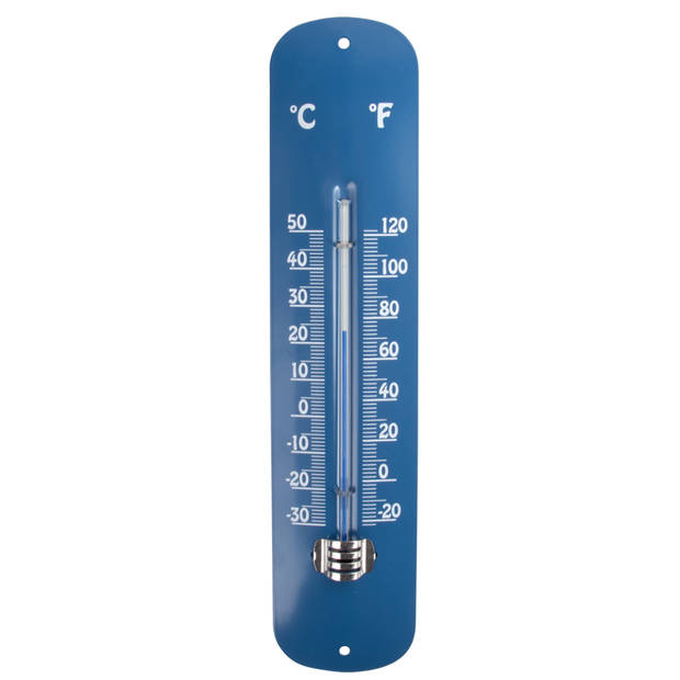 Esschert design thermometer - voor binnen en buiten - denimblauw - 30 x 7 cm - Celsius/fahrenheit - Buitenthermometers