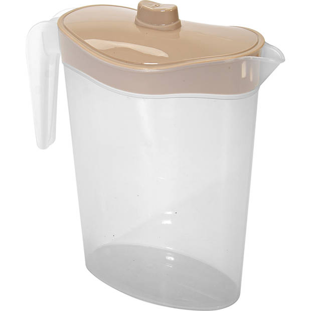 Hega Hogar Waterkan/sapkan met beige deksel - 2x - 1.5 liter - kunststof - 9 x 23 cm - Schenkkannen