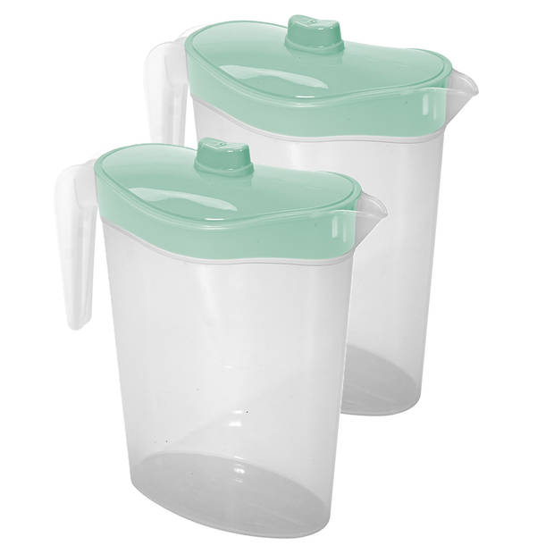 Hega Hogar Waterkan/sapkan met mintgroen deksel - 2x - 1.5 liter - kunststof - 9 x 23 cm - Schenkkannen