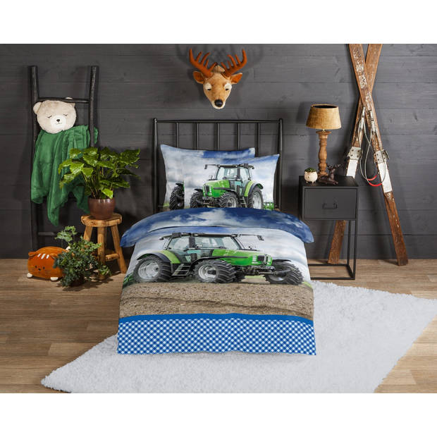 Good Morning Kinder Dekbedovertrek Flanel Strong - groen 140x200/220cm