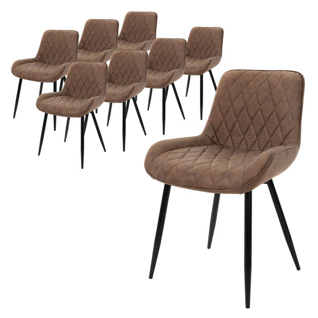 ML-Design Set van 8 Eetkamerstoelen Eetkamerstoel met Rugleuning en Armleuningen, Bruin, PU Kunstlederen Zitting,