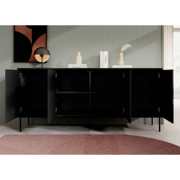 Meubella Dressoir Blanes - Mat zwart - 200 cm