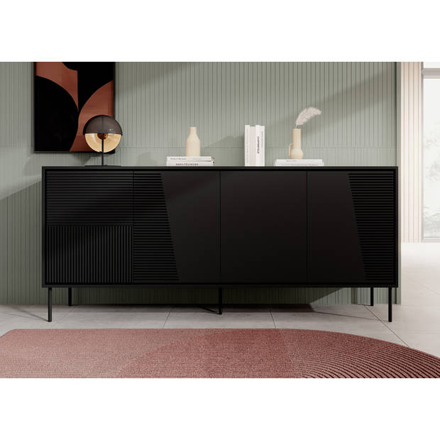 Meubella Dressoir Blanes - Mat zwart - 200 cm