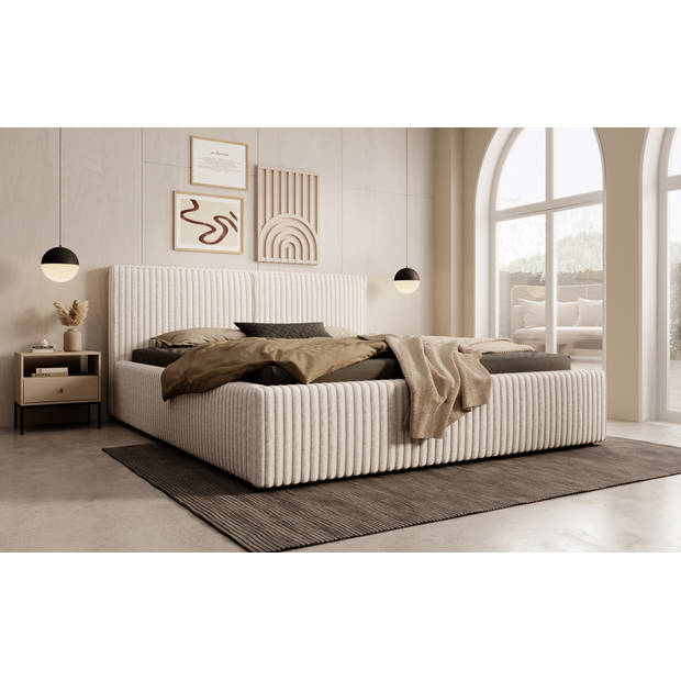 Meubella Tweepersoonsbed Infinity - Beige - Fluffy ribstof - 160x200 cm