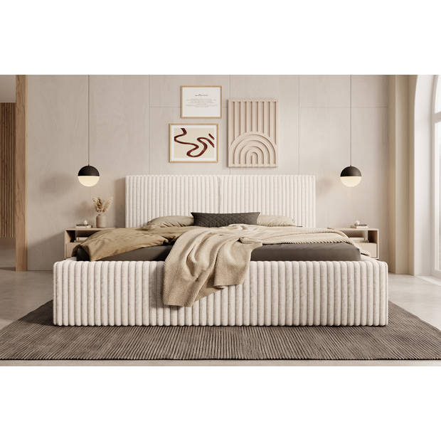 Meubella Tweepersoonsbed Infinity - Beige - Fluffy ribstof - 160x200 cm