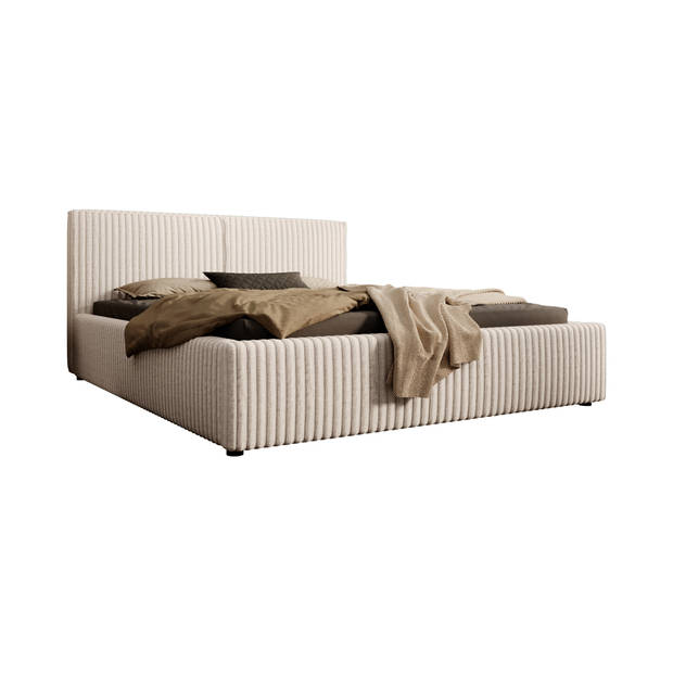 Meubella Tweepersoonsbed Infinity - Beige - Fluffy ribstof - 160x200 cm