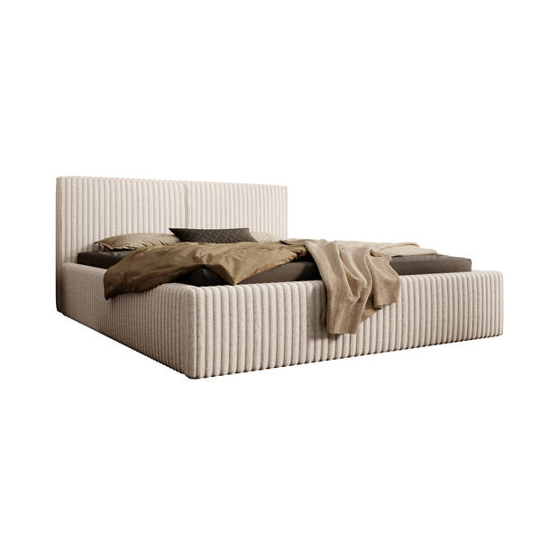 Meubella Tweepersoonsbed Infinity - Beige - Fluffy ribstof - 160x200 cm