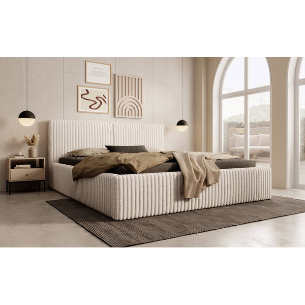 Meubella Tweepersoonsbed Infinity - Beige - Fluffy ribstof - 160x200 cm