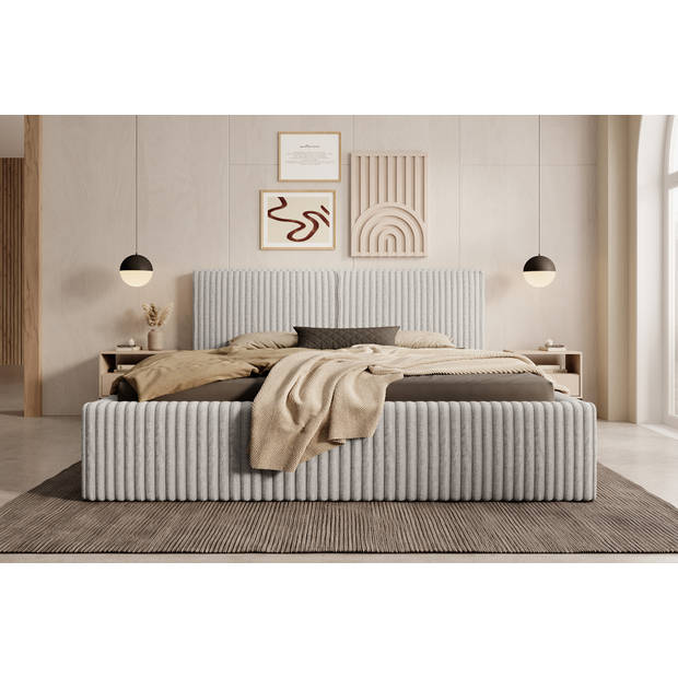 Meubella Tweepersoonsbed Infinity - Grijs - Fluffy ribstof - 160x200 cm