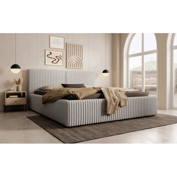 Meubella Tweepersoonsbed Infinity - Grijs - Fluffy ribstof - 160x200 cm