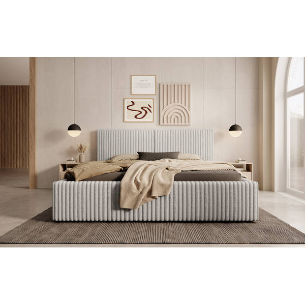 Meubella Tweepersoonsbed Infinity - Grijs - Fluffy ribstof - 160x200 cm