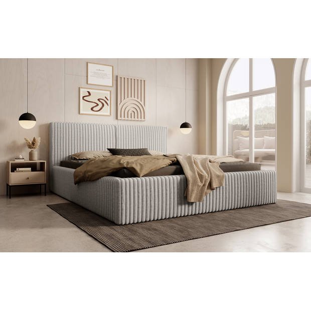 Meubella Tweepersoonsbed Infinity - Grijs - Fluffy ribstof - 160x200 cm