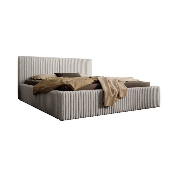 Meubella Tweepersoonsbed Infinity - Grijs - Fluffy ribstof - 160x200 cm