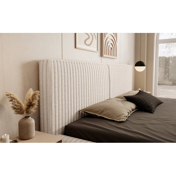 Meubella Tweepersoonsbed Infinity - Beige - Fluffy ribstof - 180x200 cm