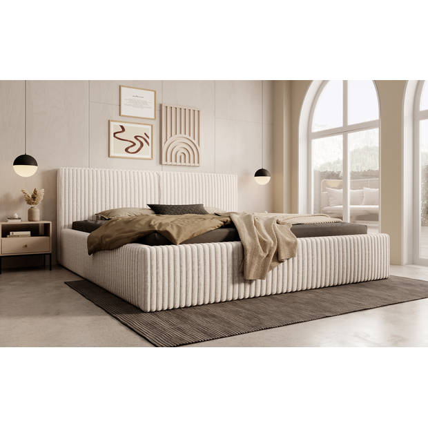 Meubella Tweepersoonsbed Infinity - Beige - Fluffy ribstof - 180x200 cm