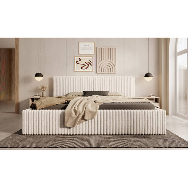 Meubella Tweepersoonsbed Infinity - Beige - Fluffy ribstof - 180x200 cm