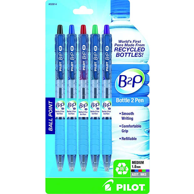 Pilot B2P Ecoball Balpen flow pack - Medium - Kleurassortiment Zwart/Blauw/Rood/Groen - 4 stuks