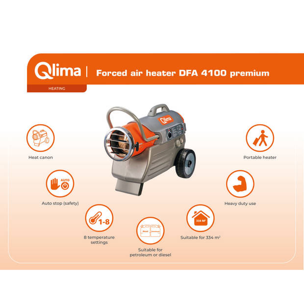 Qlima DFA 4100 Warmtekanon bi-fuel - Oranje - Oververhittingsbeveiliging