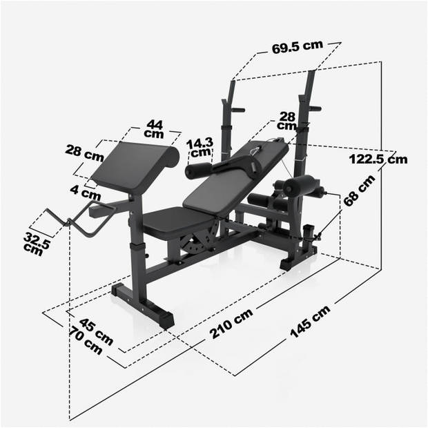 Gorilla Sports Universele Halterbank + 40 kg Halterset - Kunststof - Halterstang met gewichten