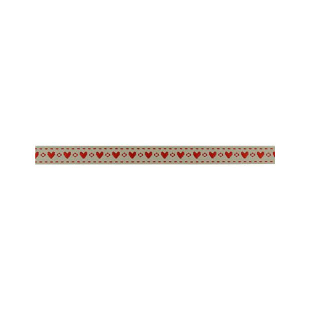 Band hartjes 15mm beige met rood