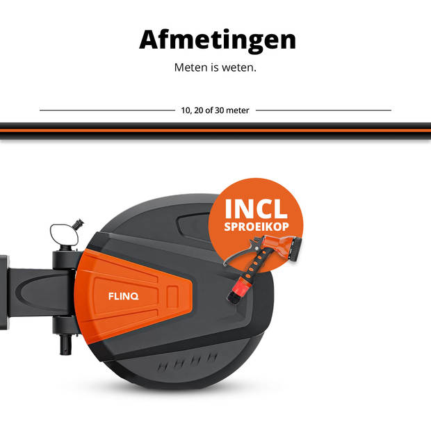 FlinQ Tuinslanghaspel 30M - Automatische oprol functie - 180° draaibaar - 9 sproeistanden