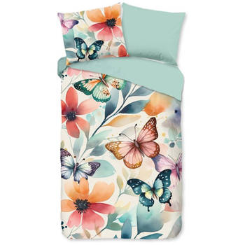 Good Morning Dekbedovertrek bloemen en vlinders - Multi - 140x200/220 cm - Katoen
