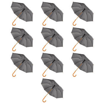 10-Pack Stevige, Transparante Paraplu's - 98 cm - Opvouwbaar - Unisex - Grijs met Houten Handvat