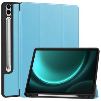 Basey Samsung Galaxy Tab S9 FE Plus Hoesje Kunstleer Hoes Case Cover -Lichtblauw
