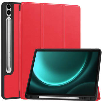 Basey Samsung Galaxy Tab S9 FE Plus Hoesje Kunstleer Hoes Case Cover -Rood