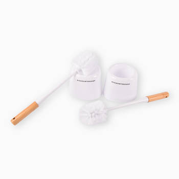 Sophisticated White Toilet Brush Set with Holder - Made of Wood & Plastic - Set of 2 - Dimensions: 38cm x 13.5cm x