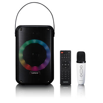 Karaoke set met Bluetooth®, oplaadbare batterij, draadloze karaoke microfoon en disco LED-verlichting Lenco Zwart