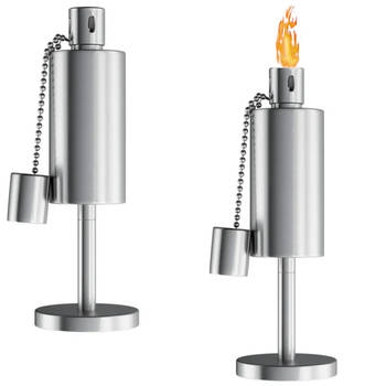 Fire & Deco - Tuinfakkel - olielamp met Cilindrische oliecontainer, van geborsteld RVS - 27 x 10 cm - 2 Stuks