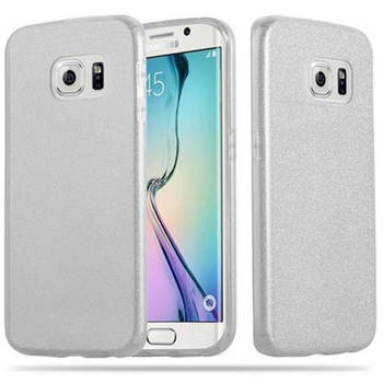 Cadorabo Hoesje geschikt voor Samsung Galaxy S6 EDGE in STAR STOF ZILVER - TPU Silicone Case Cover beschermhoes Glitter