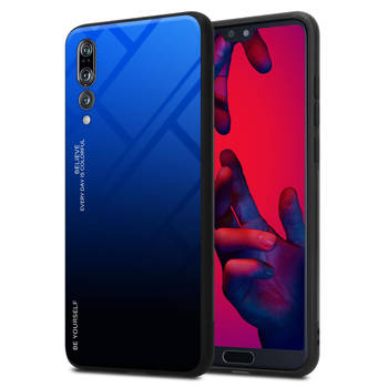 Cadorabo Hoesje geschikt voor Huawei P20 PRO / P20 PLUS in BLAUW - ZWART - Tweekleurige beschermhoes TPU-silicone Case