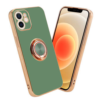 Cadorabo Hoesje geschikt voor Apple iPhone 12 MINI in Glossy Licht Groen - Goud - Beschermhoes Camerabescherming
